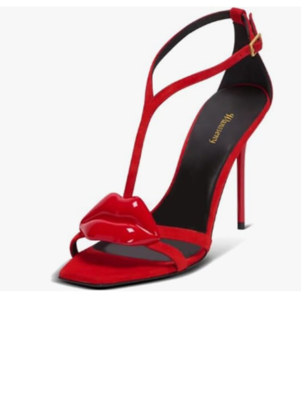 Wansseny Red Open Toe T-Strap Stiletto High Heels Adjustable Ankle Strap Sandals